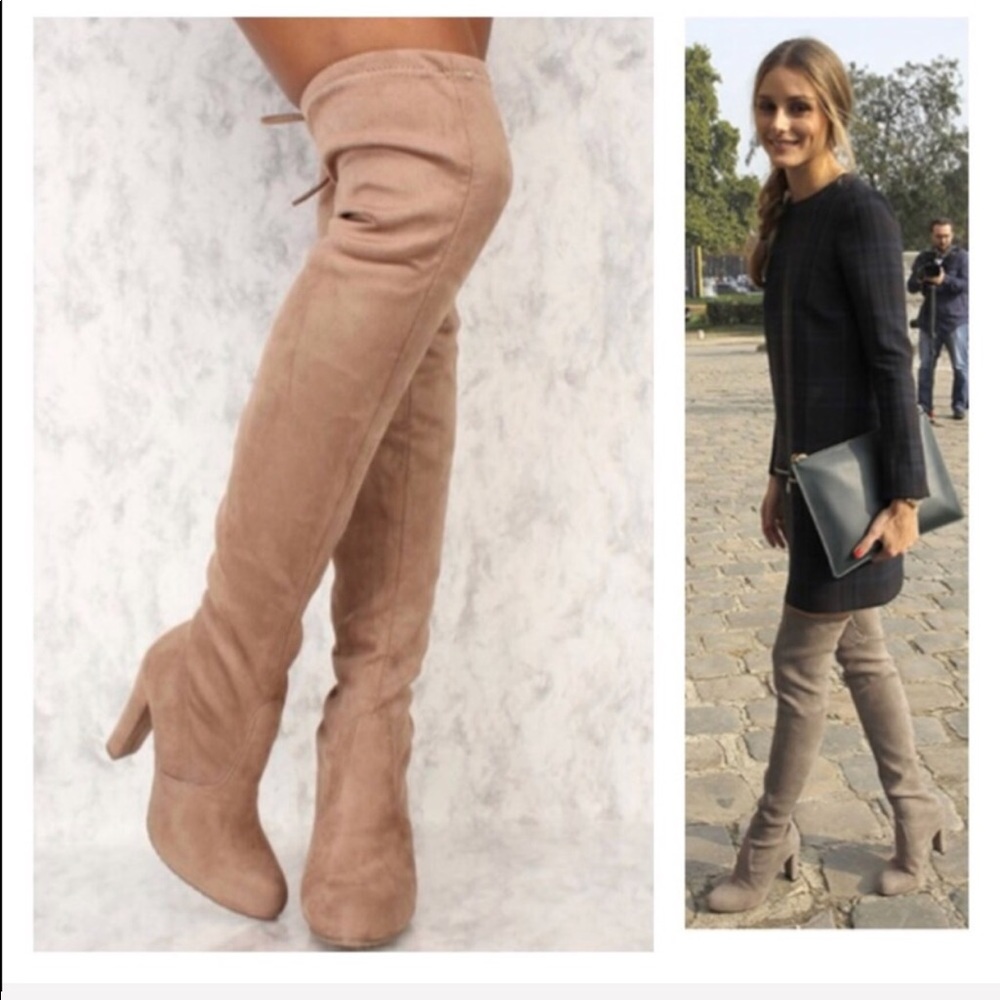 LAST 1!Taupe Slip on Over the Knee Boots - Picture 2 of 4